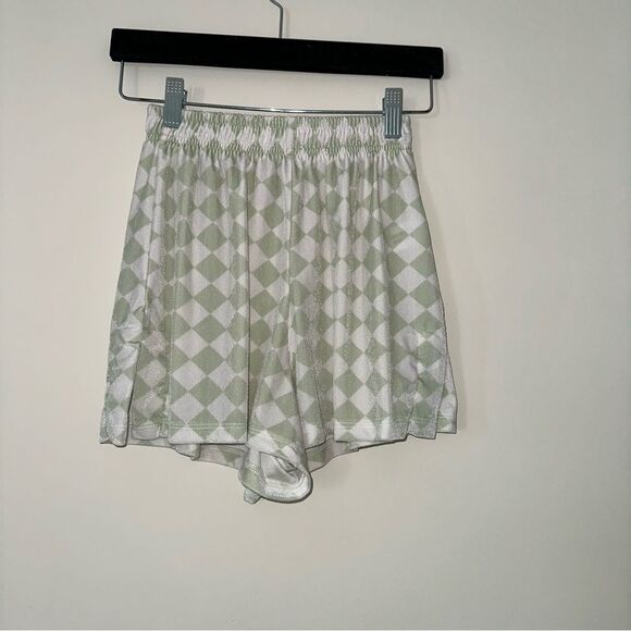 Frankies Bikinis Sage green and white checkered collared coco velvet shorts - Picture 4 of 9